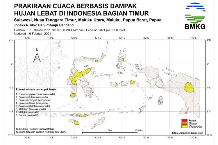 Prakiraan cuaca soal potensi hujan lebat pada Minggu (7/2/2021) hingga Senin (8/2/2021).