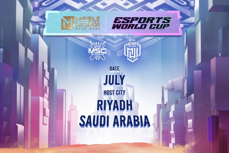 Ilustrasi turnamen MLBB MSC 2024 dan MWI 2024 yang akan menjadi seri turnamen Esports World Cup 2024 di Riyadh, Arab Saudi.