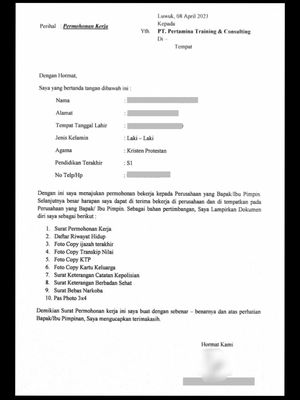 Contoh surat permohonan kerja yang ikut dibocorkan Astarte.