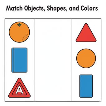 Worksheet TK Menghubungkan Bentuk, Warna, dan Objek