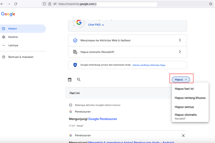 Ilustrasi cara menghapus riwayat pencarian Google di laptop.