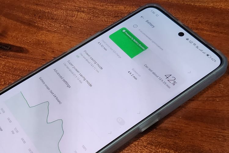 Ilustrasi menu baterai di Oppo Reno 8 Pro 5G.