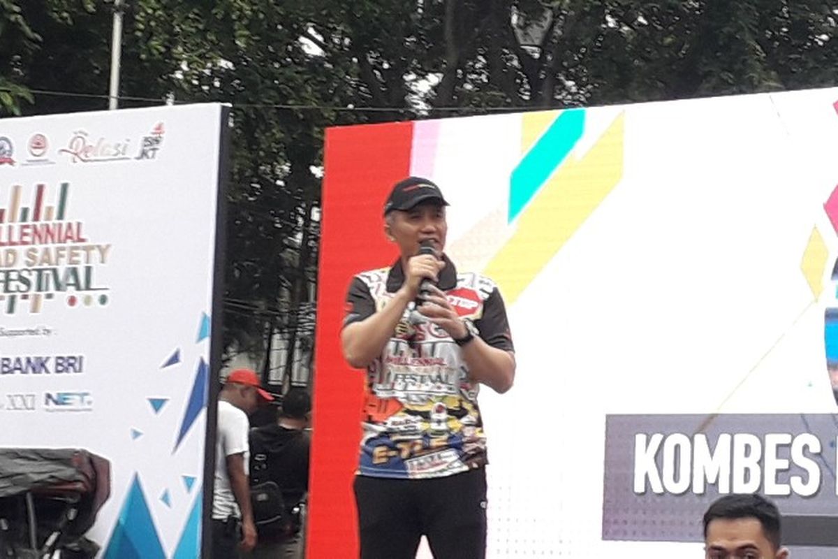 Dirlantas Polda Metro Jaya Kombes Yusuf dalam acara Millennial Road Safety Festival di car fre day, Jalan MH Thamrin, Jakarta Pusat pada Minggu (20/1/2019).