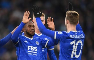 Para pemain Leicester City merayakan gol ke gawang Watford pada putaran ketiga Piala FA 2021-2022 yang berlangsung di Stadion King Power, Sabtu (8/1/2022) malam WIB.