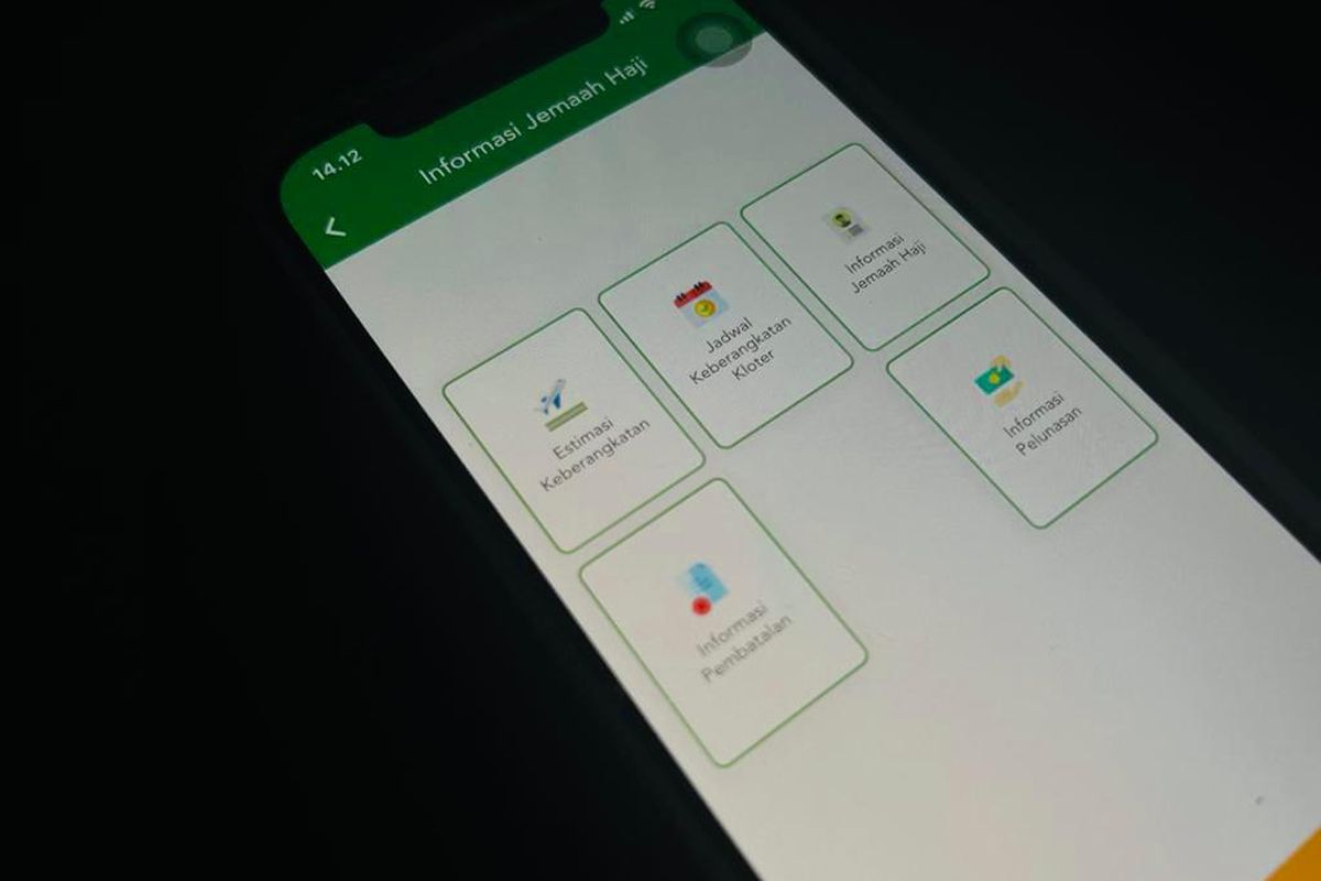 Tampilan aplikasi Haji Pintar yang bisa dipakai untuk cek estimasi keberangkatan haji.