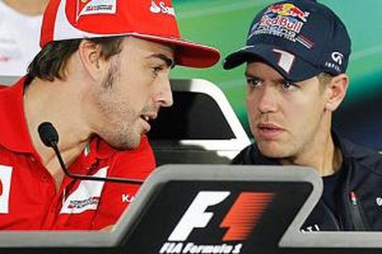 Fernando Alonso dan Sebastian Vettel dalam konferensi pers di GP Korea 2012