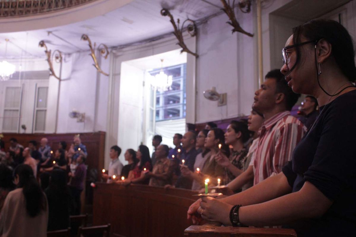 Perayaan Malam Natal di GPIB Immanuel, Gambir, Jakarta Utara, Selasa (24/12/2019).