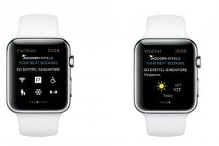 Tampilan aplikasi Accor Hotel pada jam tangan Apple.