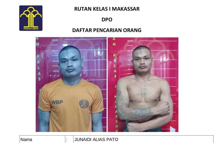Wajah tahanan yang kabur dari ruang sel Rutan Kelas I Makassar, Sulsel, setelah merusak teralis besi lalu memanjat pagar tembok Rutan.
