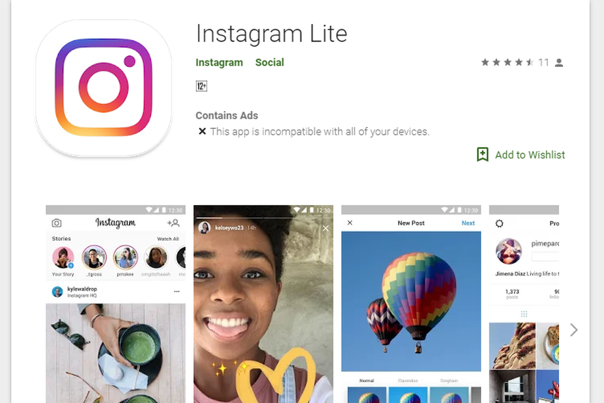 Tangkapan layar Instagram Lite di Google Play Store