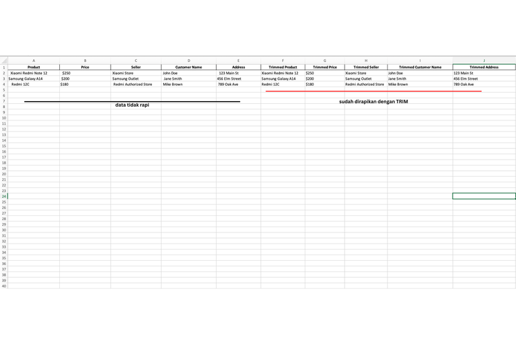 Ilustrasi rumus TRIM Excel