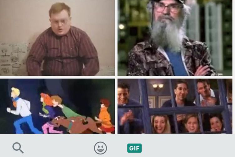WhatsApp turut menyediakan fitur pencarian file GIF yang bisa diakses dengan cara yang sama seperti memilih emoji. 