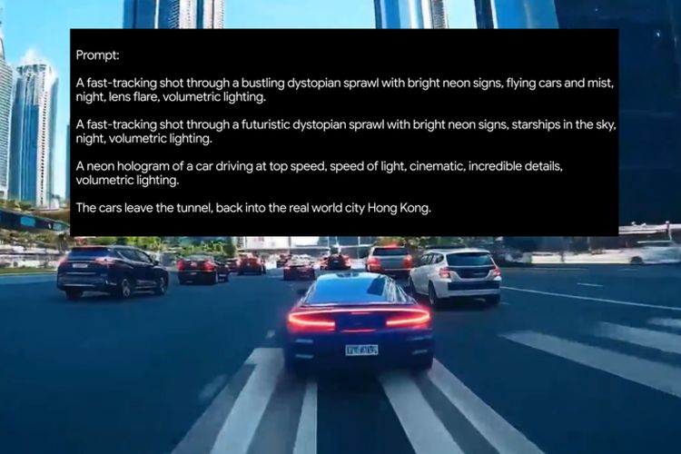 Ilustrasi prompt Google untuk demonstrasi AI text-to-video tool Veo.