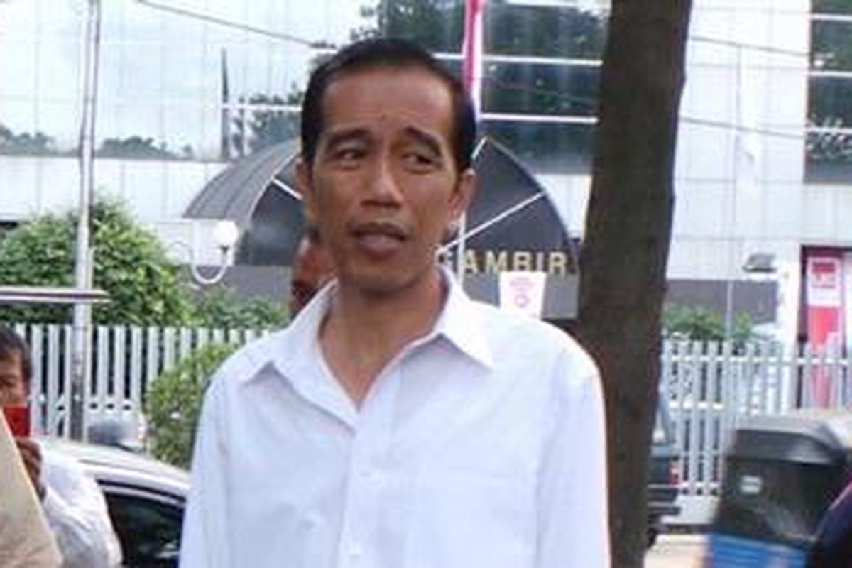 Gubernur DKI Jakarta Joko Widodo meninjau taman yang berada di Jalan Medan Merdeka Selatan,  Jakarta, Senin (11/2/2013). Di taman itu, akan ditanam beberapa tanaman hias seperti palem cuvernesia, sikas halus, dan star jasmine.