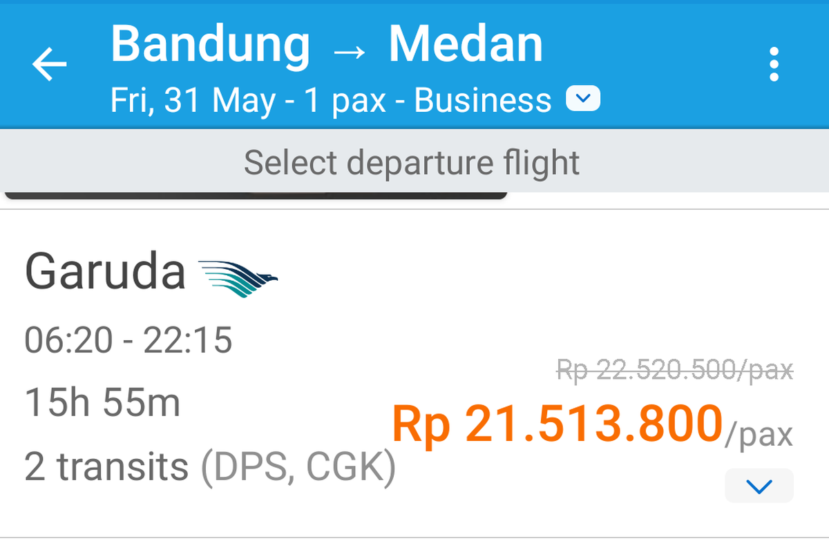 Harga tiket pesawat rute Bandung-Medan