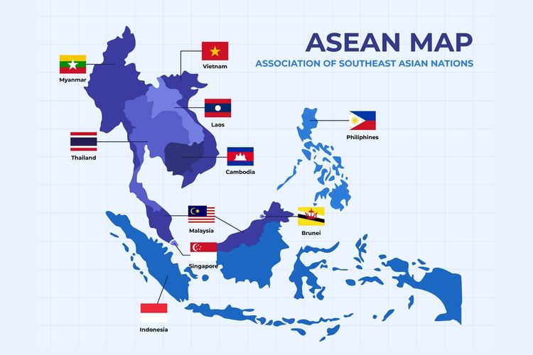 Empat negara di Asia Tenggara yang wilayahnya berbentuk semenanjung adalah Thailand, Myanmar, Laos, dan Kamboja.