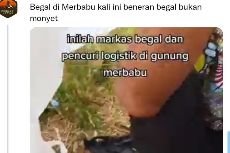 Tangkapan layar video viral terkait aksi begal di Gunung Merbabu.