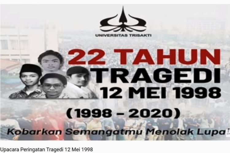 Tangkapan layar kanal Youtube Universitas Trisakti pada peringatan 22 Tahun Tragedi Trisakti 12 Mei 1998.