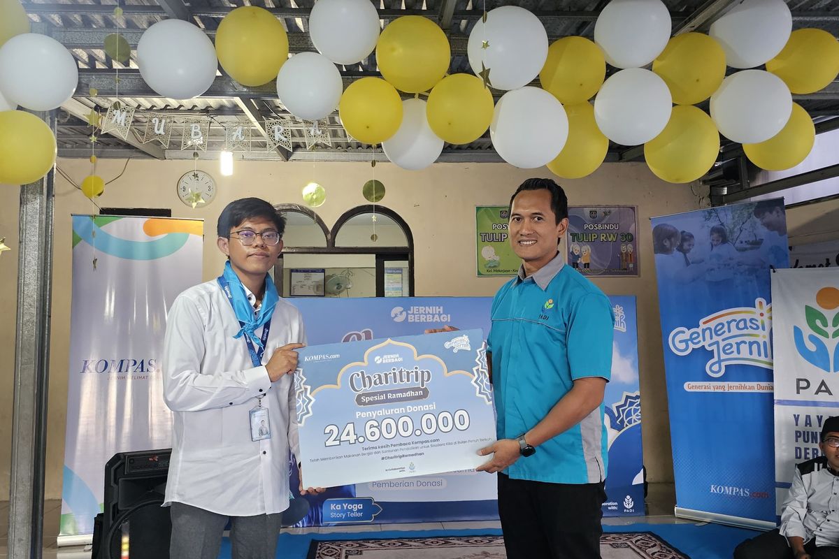 Kegiatan Charitrip Spesial Ramadhan yang digelar oleh Generasi Jernih Kompas.com bersama Yayasan PADI, di Kampung Melati, Kelurahan Mekar Jaya, Kecamatan Sukmajaya, pada Minggu (8/3/2026).