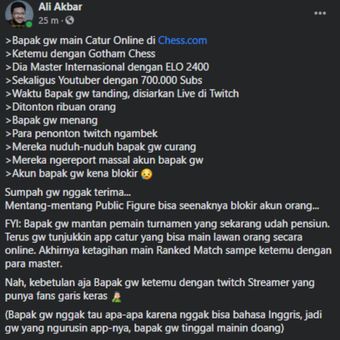 Klarifikasi anak Dadang, Ali Akbar, yang tersebar di dunia maya.