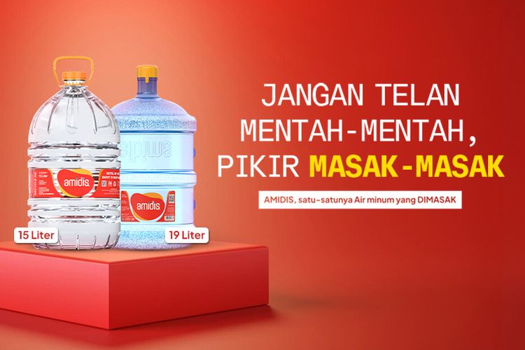 Air minum Amidis hadir dalam varian galon 15 liter dan 19 liter.