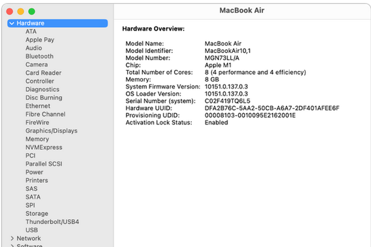 Ilustrasi cara cek RAM Macbook lewat System Report.