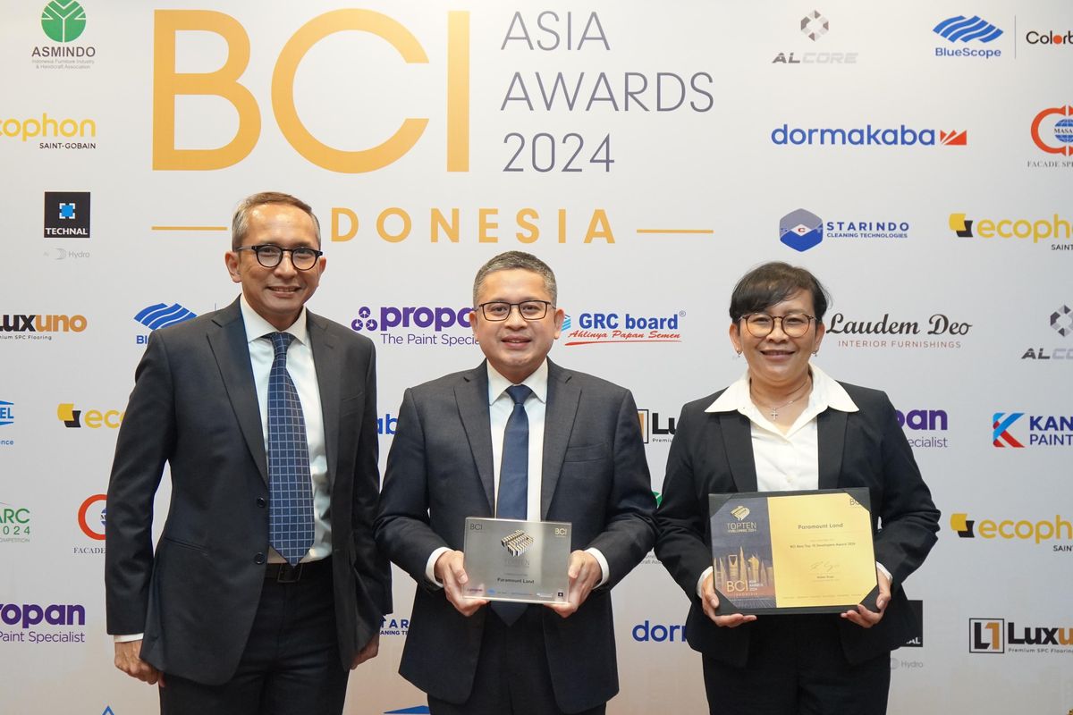 Paramount Land meraih penghargaan Top 10 Developers dalam ajang BCI Asia Awards 2024, pada Kamis (19/9/2024)