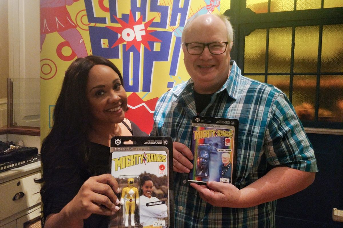 Karan Ashley sebagai Ranger Kuning dan David Fielding, pemeran Zordon dalam serial Mighty Morphin Power Rangers (1993) dalam jumpa pers Popcon Asia 2018 yang digelar di Senayan City, Jakarta Pusat, Kamis (20/9/2018).