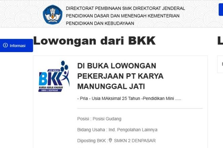 Info lowongan kerja lulusan SMK dari PSMK Kemdikbud RI.