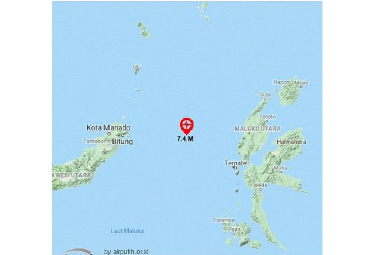 Pusat gempa M 7,1 di Maluku Utara, Kamis (14/11/2019) pukul 23.17 WIB