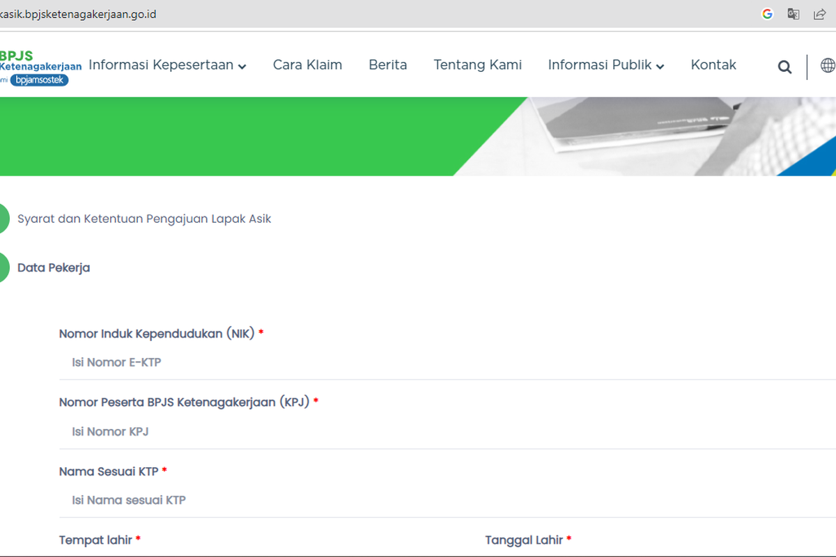 Tangkapan layar tahapan klaim JHT BPJS ketenagakerjaan via website