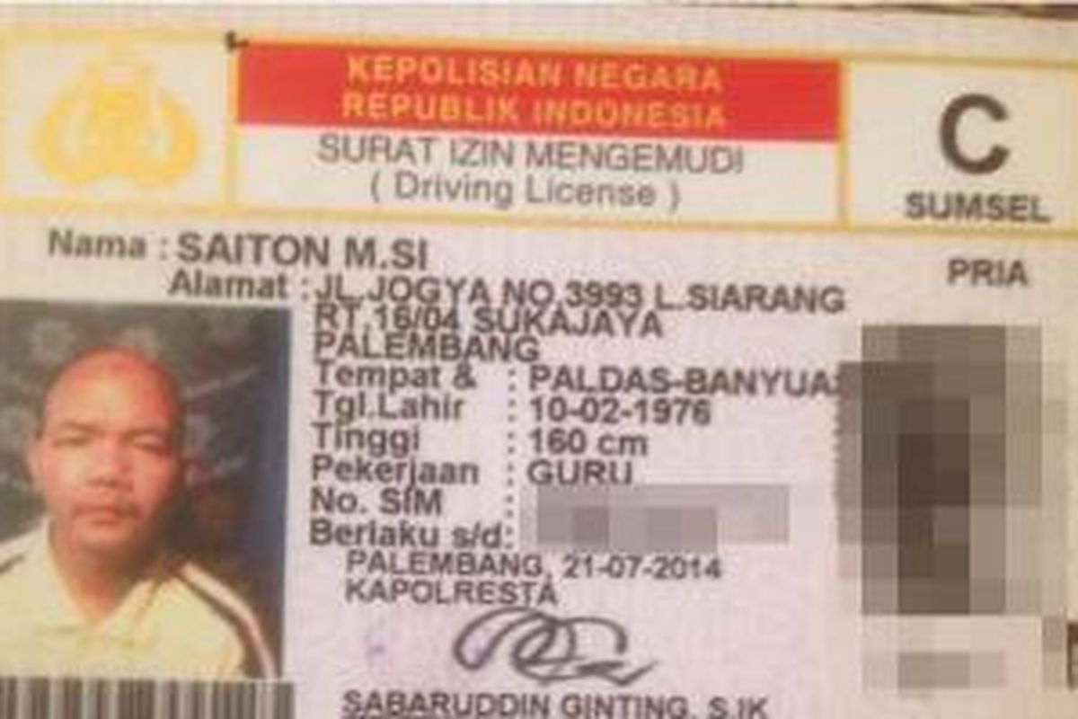 SIM milik Saiton yang menggegerkan dunia maya, Kamis (27/8/2015). 