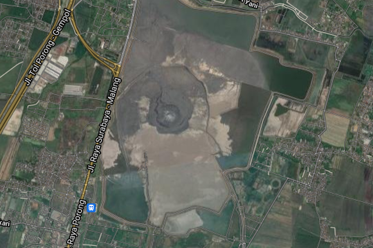 Tangkapan layar Google Maps area semburan lumpur Lapindo di Sidoarjo, Jawa timur.