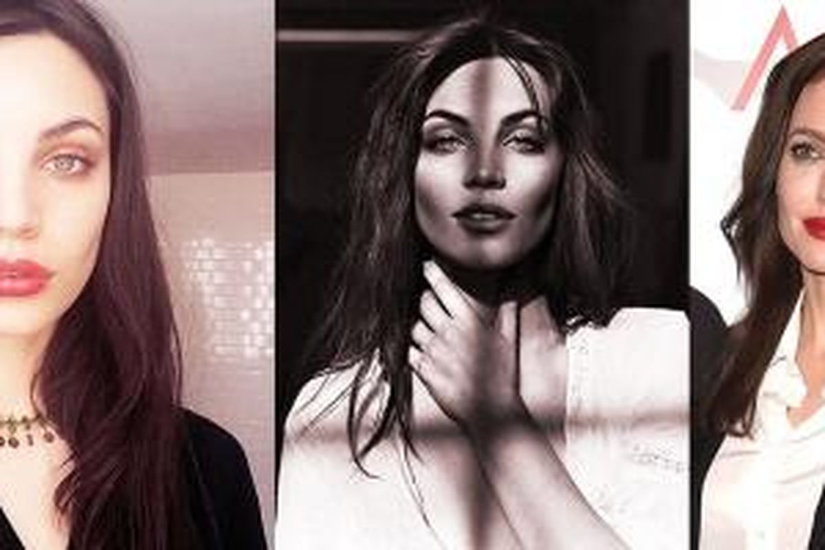 Victoria Furnari (kiri dan tengah) merasakan betul keuntungan menjadi seseorang yang bisa dikatakan memiliki paras layaknya Angelina Jolie (kanan).