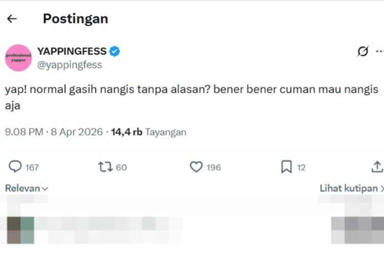 Normalkah Menangis Tanpa Alasan? Ini Penjelasan Psikolog