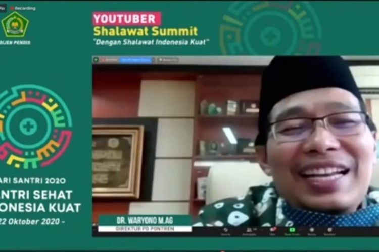 Direktur Pendidikan Diniyah dan Pondok Pesantren Kemenag Waryono Abdul Ghofur dalam acara YouTuber Shalawat Summit yang digelar secara online.