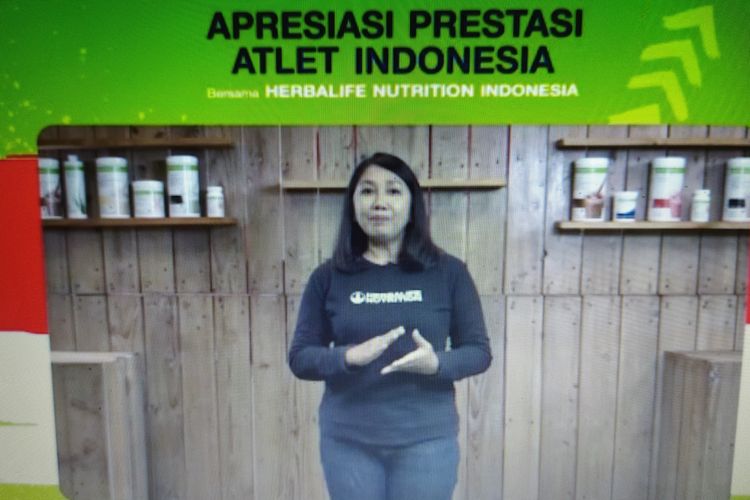 Tangkapan layar pada pertemuan virtual, Senin (27/9/2021), Apresiasi Prestasi Atlet Indonesia Herbalife Nutrition Indonesia, Senior Director & Country General Manager Herbalife Nutrition Indonesia Andam Dewi.
