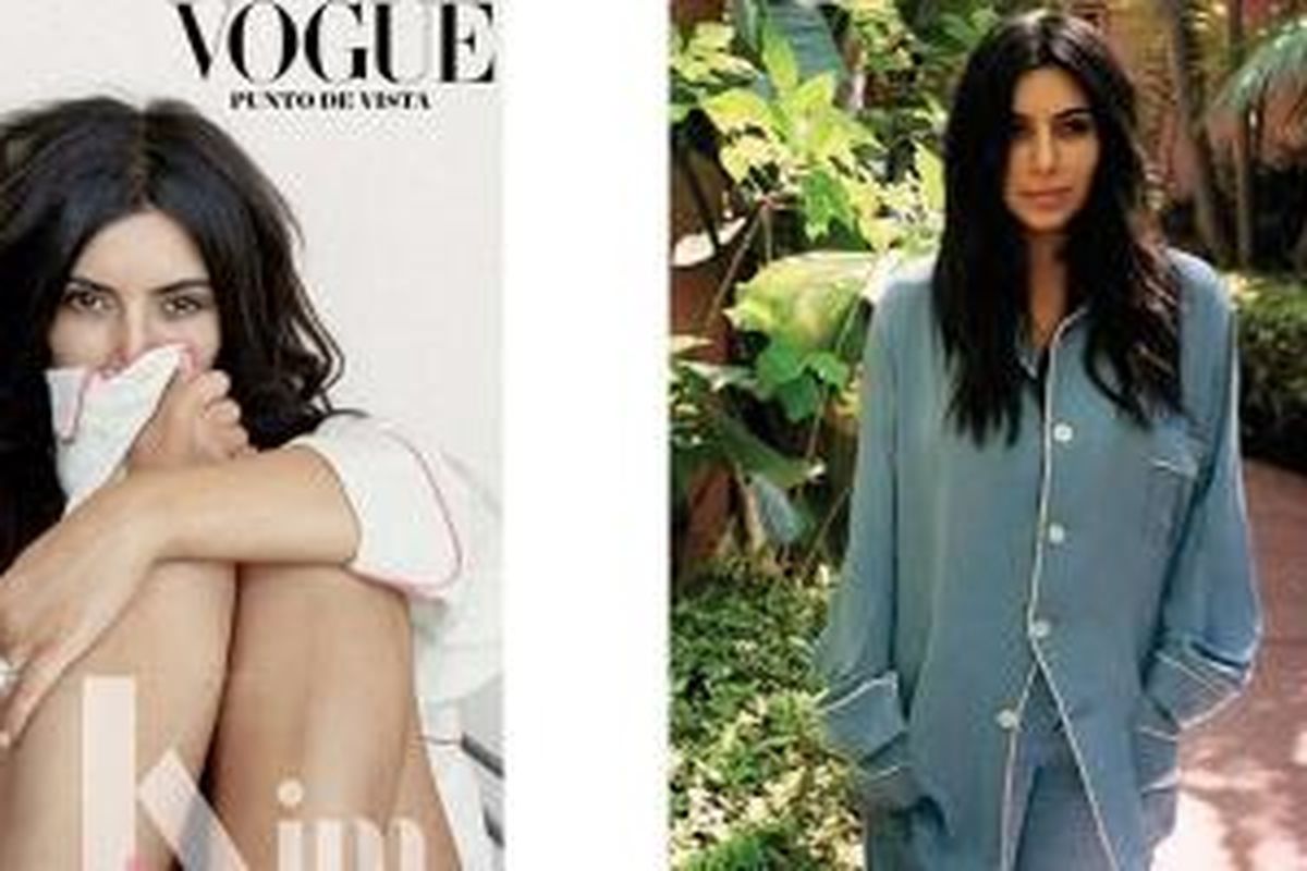 Kim Kardashian dengan bangga mengunggah salah satu foto pemotretannya untuk majalah Vogue dan mencamtumkan hashtag #NoMakeUp serta #KimNoFilter yang berarti tampil natural polos tanpa riasan berarti. 