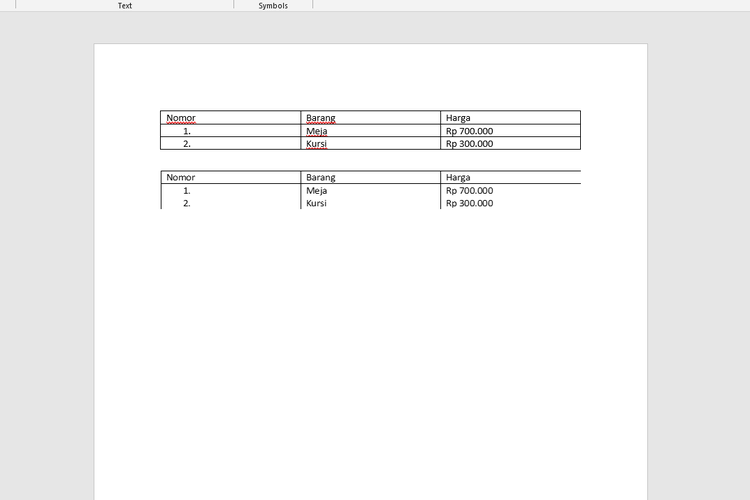 Tabel di Microsoft Word yang sudah diubah menjadi menjadi gambar.