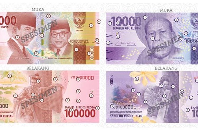 Uang baru pecahan Rp 100.000 dan Rp 10.000 yang diluncurkan Bank Indonesia, Senin (19/2/2016).
