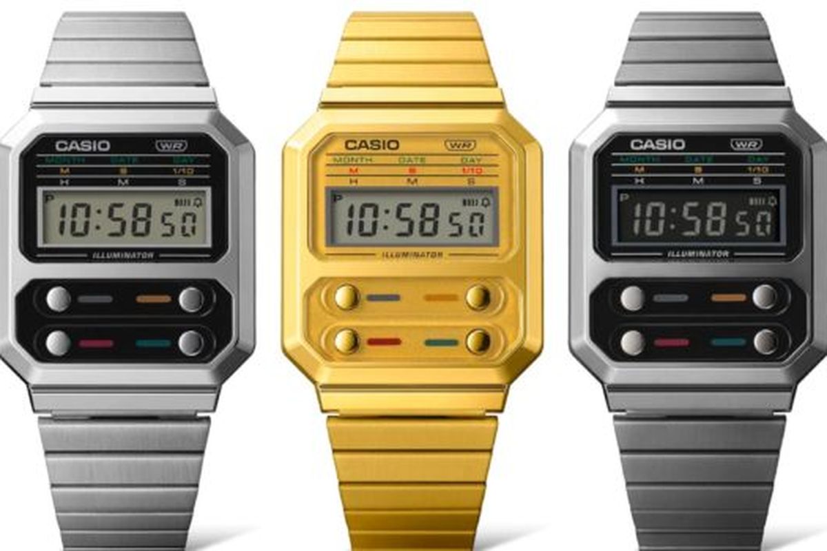 Tiga varian Casio A100, versi ?throwback? dari F-100