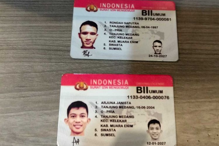 Dua SIM jenis BII umum palsu yang beredar di Kabupaten Muara Enim, Sumatera Selatan.