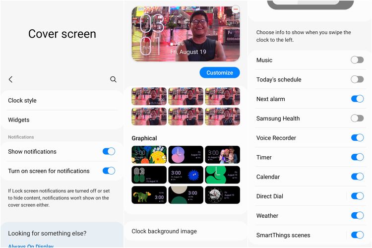 Tampilan menu pengaturan Cover Screen di Galaxy Z Flip 4.