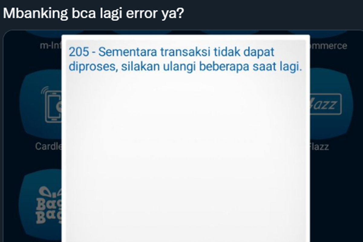 Tangkapan layar soal error BCA Mobile yang ramai di Twitter.