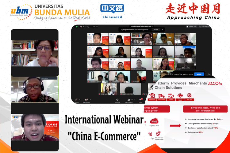 Universitas Bunda Mulia (UBM) berkolaborasi dengan platform belajar mandarin online ChineseRd menyelenggarakan webinar internasional dengan mengusung tema ?China E-Commerce? (30/11/2020).