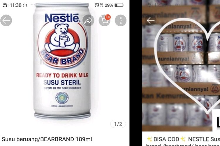 Tangkapan layar adanya penjual yang memasang harga tinggi untuk produk susu beruang di platform Shopee