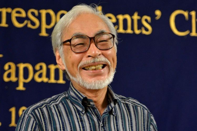 Animator peraih Oscar Hayao Miyazaki dalam sebuah konferensi pers di Tokyo, Jepang, pada 13 Juli 2015.