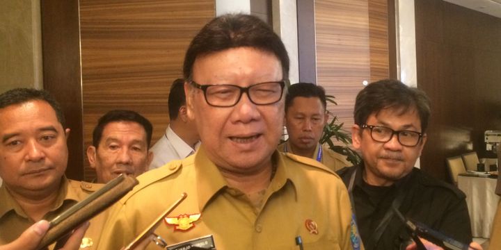 Menteri Dalam Negeri Tjahjo Kumolo saat ditemui di Hotel Grand Hyatt, Jakarta Pusat, Selasa (24/7/2018).