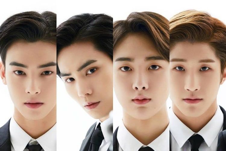 Empat member boyband ASTRO yakni Cha Eunwoo, Rocky, Sanha, And JinJin 