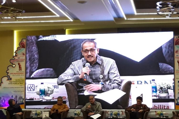Deputi Gubernur Bank Indonesia (BI) Dody Budi Waluyo ketika memberikan penjelasan di acara Indonesia Risk Management Outlook 2019, Selasa (6/11/2018).